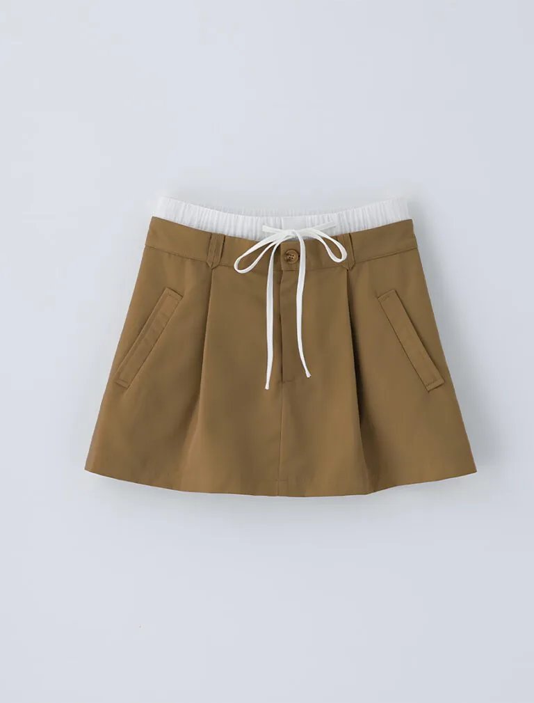 Faux Two-Piece Waist Skirt brown front