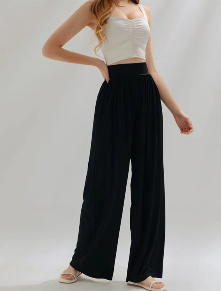 Airy Cool High Waisted Wide Pants Culottes black front 2