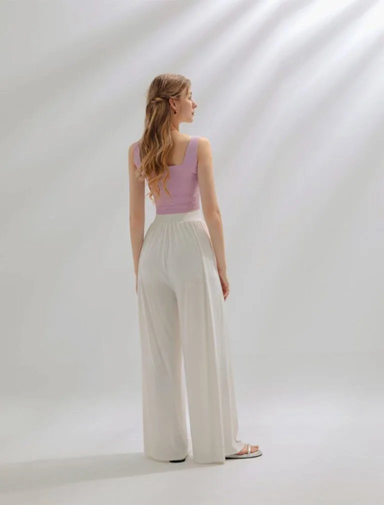 Airy Cool High Waisted Wide Pants Culottes white back
