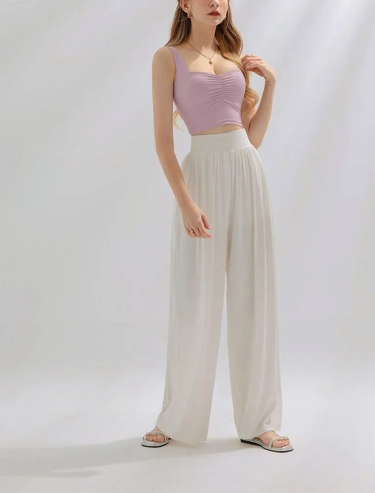 Airy Cool High Waisted Wide Pants Culottes white front 1
