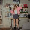 Argyle Mohair Cardigan pink front 2