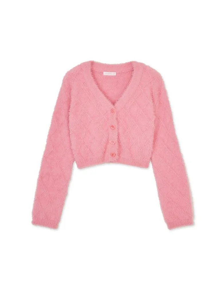 Argyle Mohair Cardigan pink front