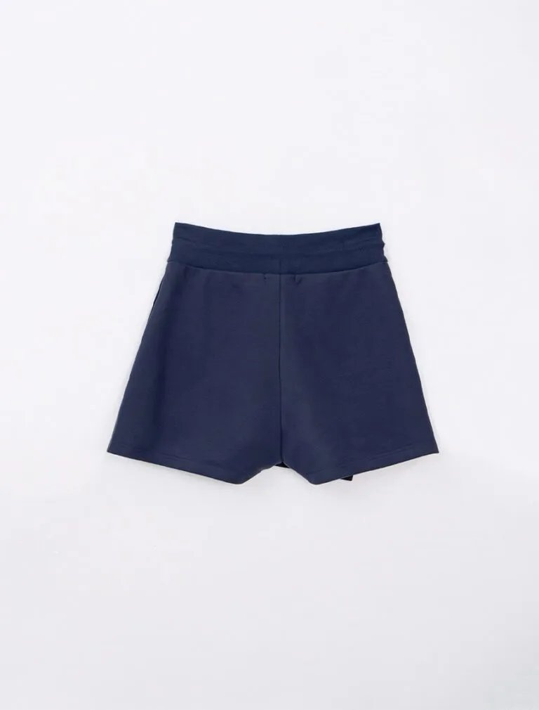 Asymmetrical Drawstring Cotton Skort blue back