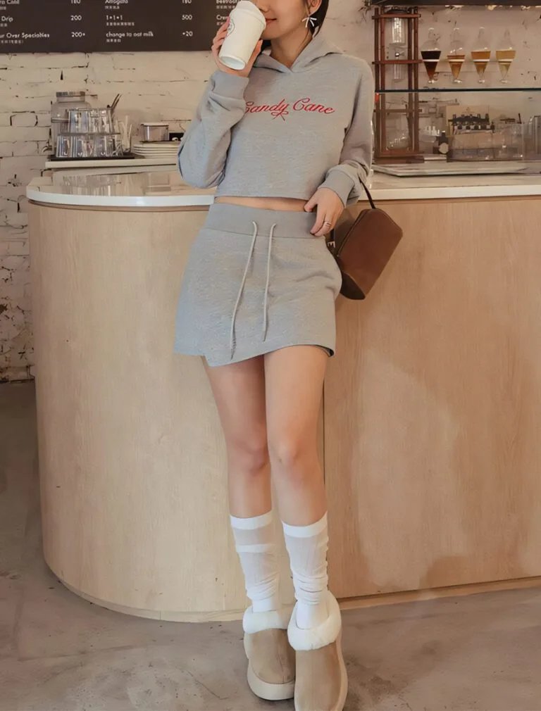Asymmetrical Drawstring Cotton Skort white front 2