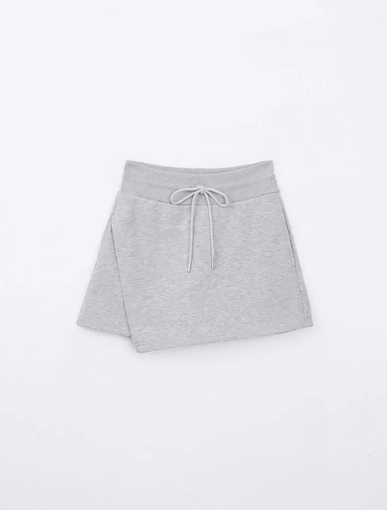 Asymmetrical Drawstring Cotton Skort white front