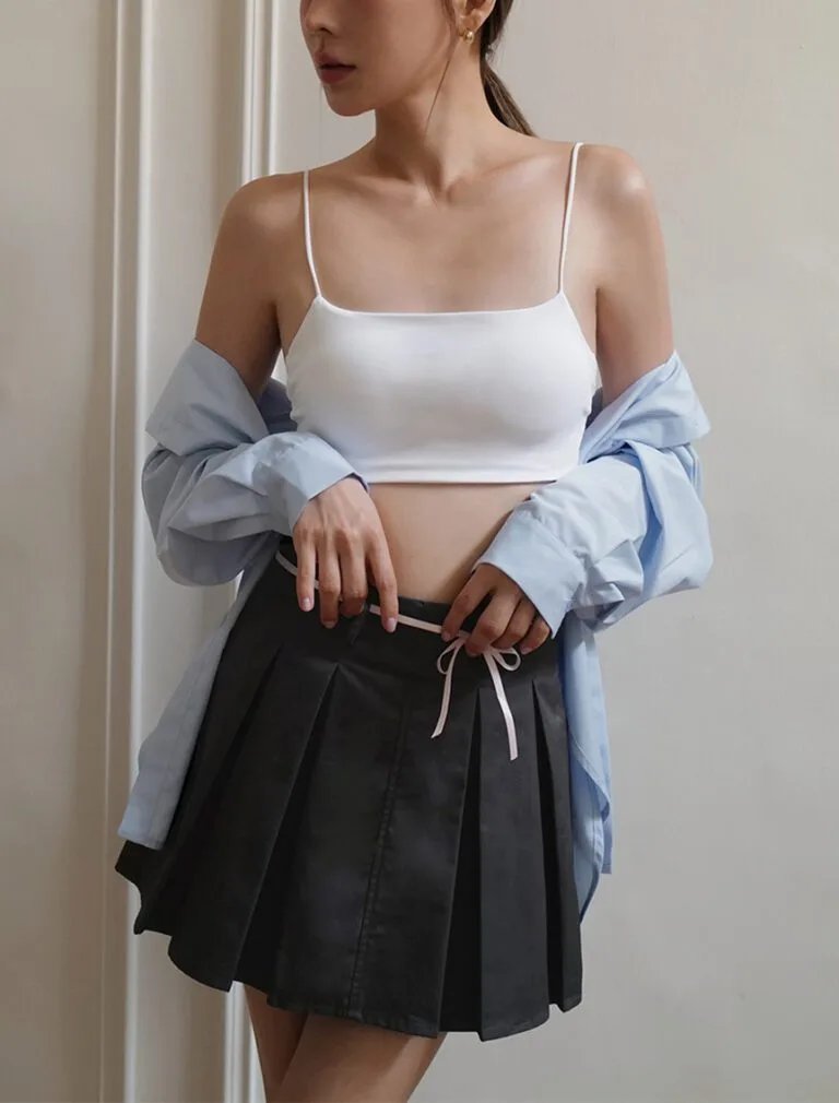 Butterfly Bow Satin Ribbon Pleated Mini Skirt grey front 1