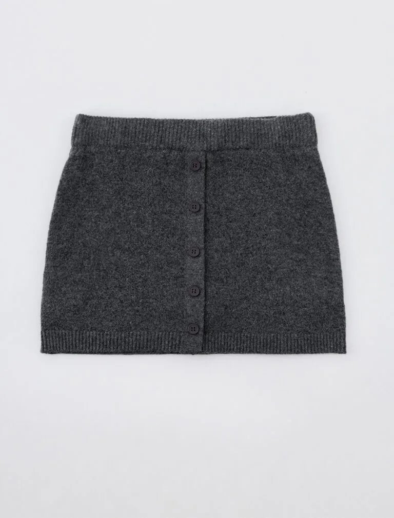 Button Knit Skirt grey front