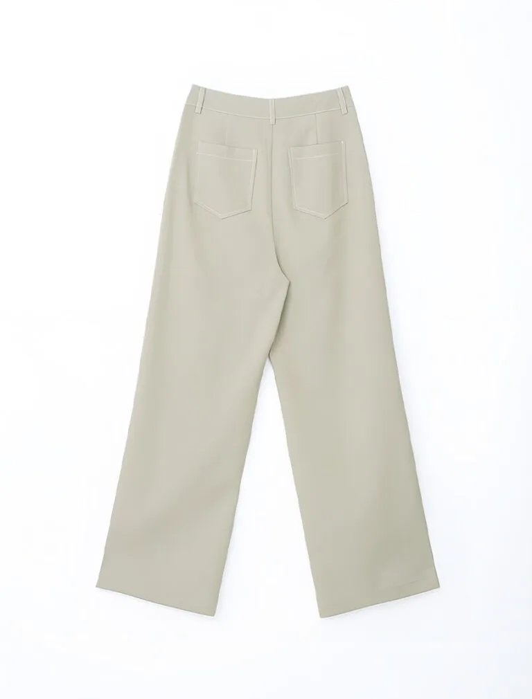 Chic Concealed Placket High Waisted Pants milk green back
