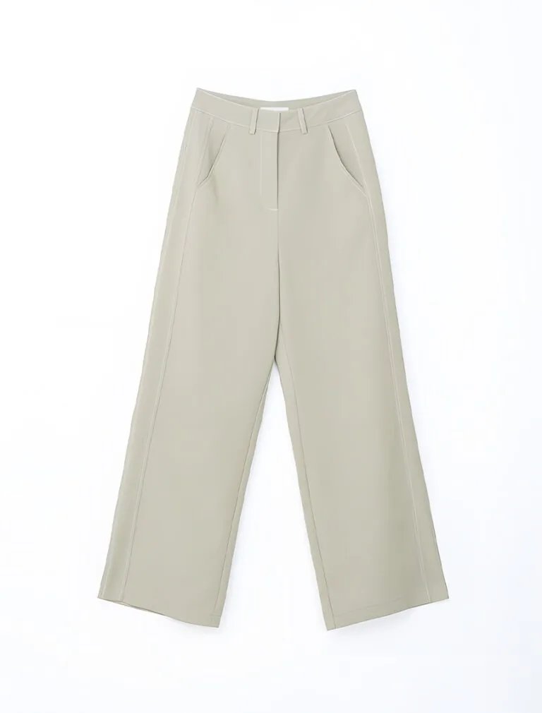 Chic Concealed Placket High Waisted Pants milk green front