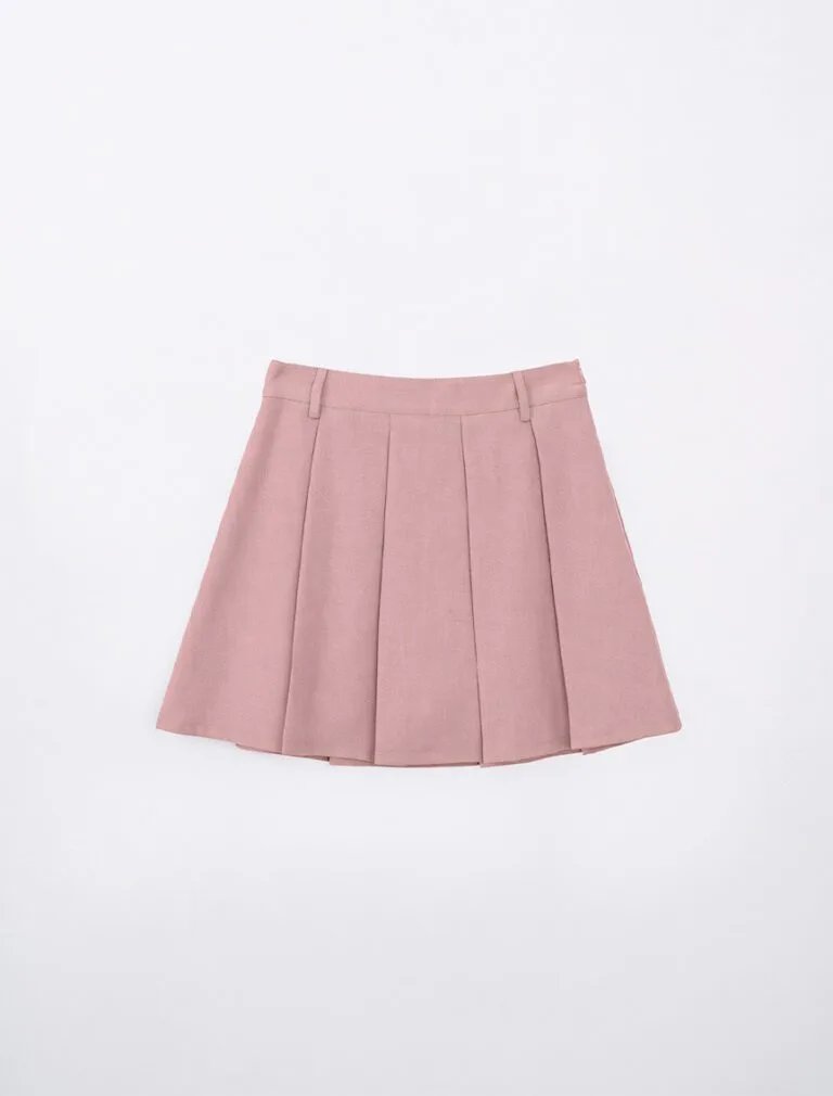 Classic Plain Pleated A Line Mini Skirt pink front