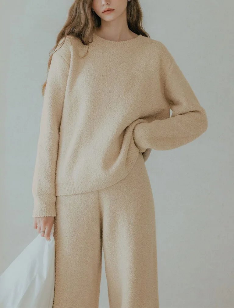 Coral Fleece Soft Knit Top beige front 1