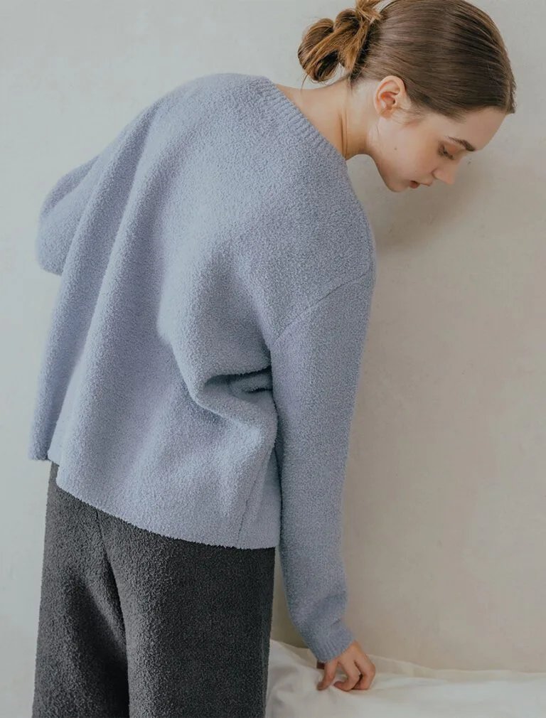 Coral Fleece Soft Knit Top grey blue back