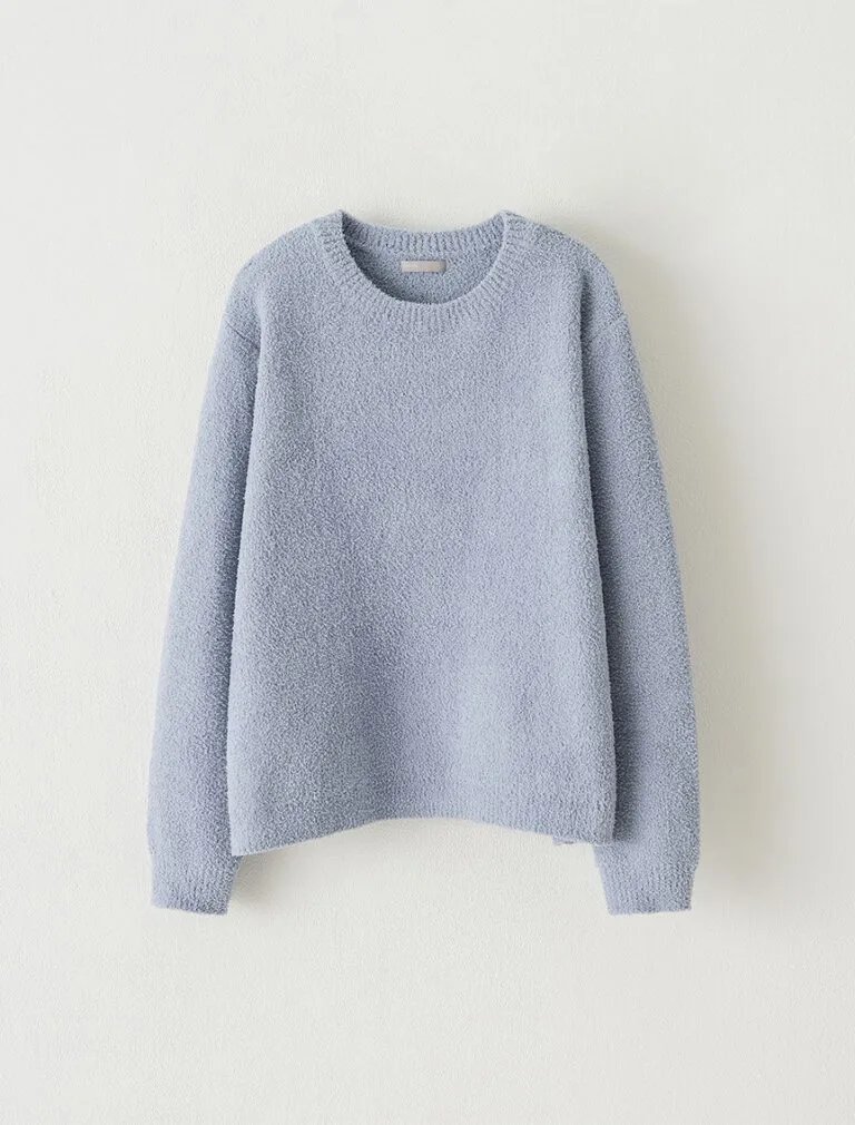 Coral Fleece Soft Knit Top grey blue front