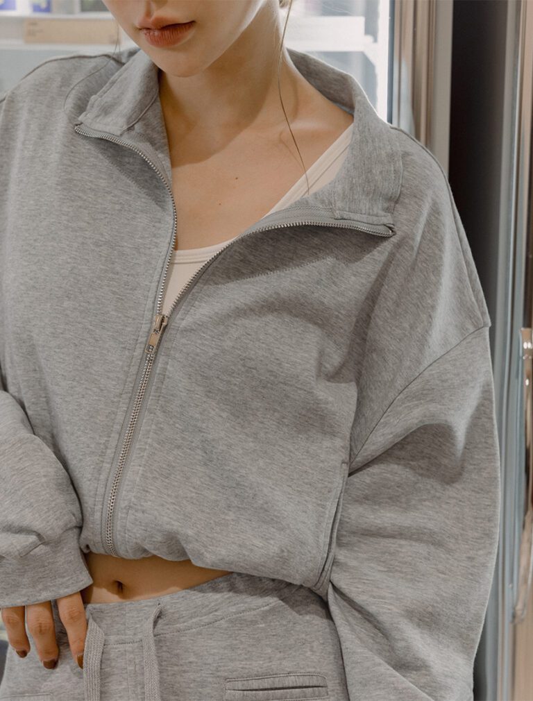 Cotton Cropped Jacket Grey front 2