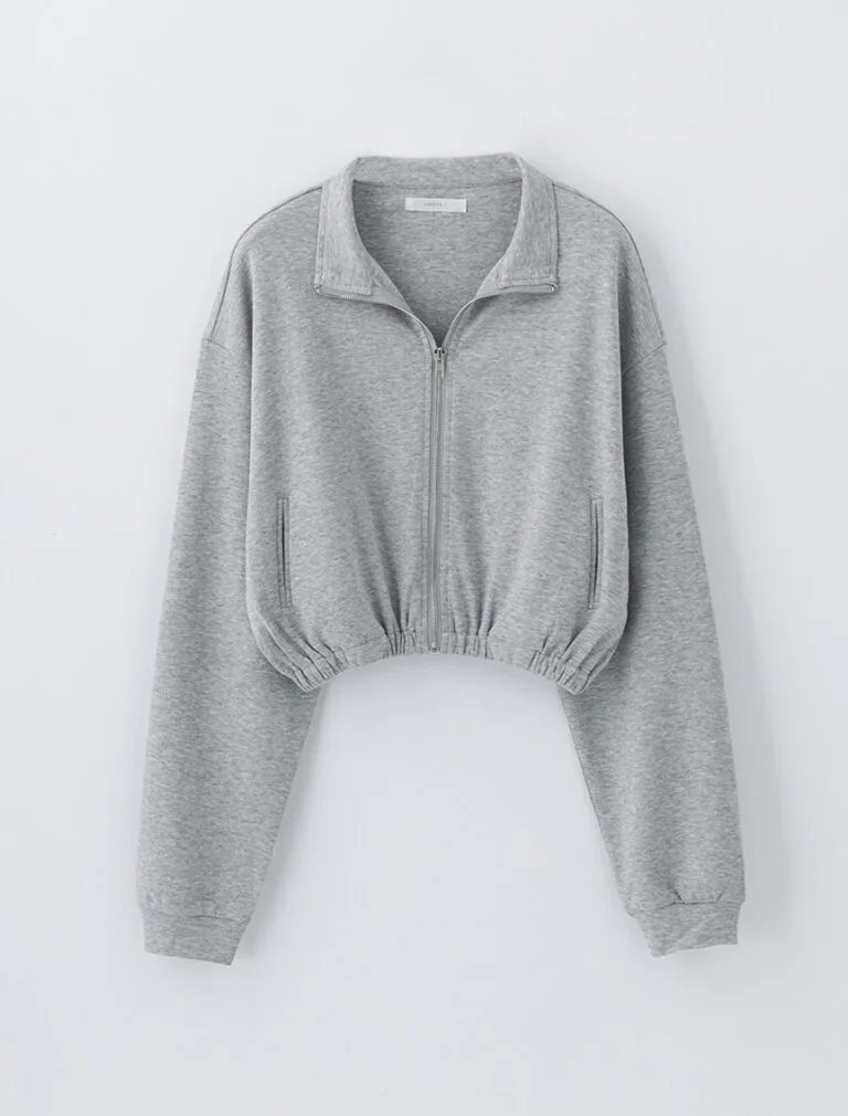 Cotton Cropped Jacket Grey front 3