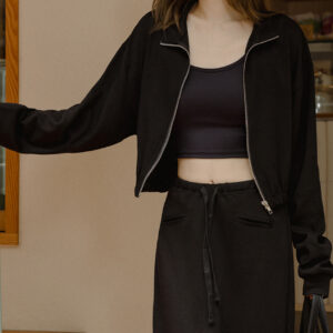 Cotton Cropped Jacket black front