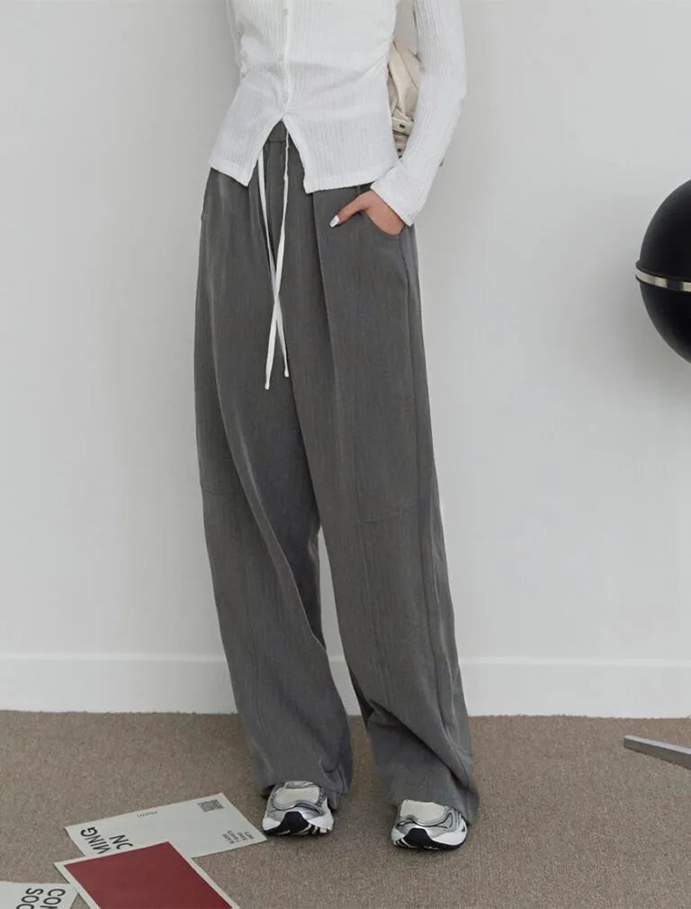 Elastic Waist Long Pants grey front 1
