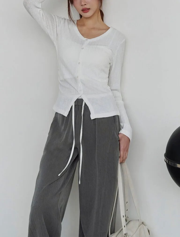Elastic Waist Long Pants grey front 3