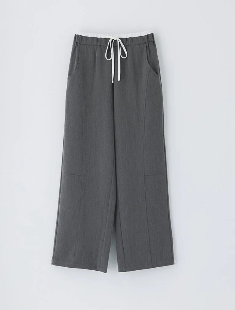 Elastic Waist Long Pants grey front