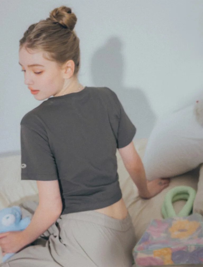 Embroidered Split T-Shirt Grey back