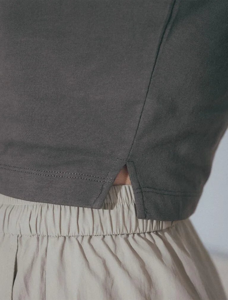Embroidered Split T-Shirt Grey detail