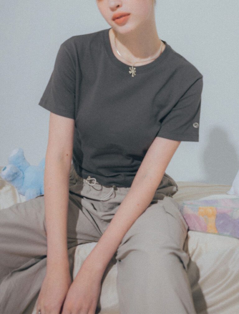 Embroidered Split T-Shirt Grey front 1