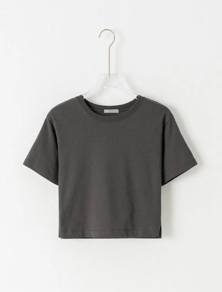 Embroidered Split T-Shirt Grey front