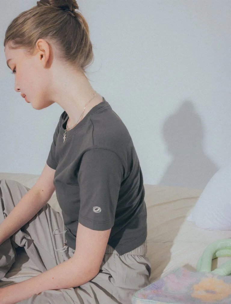 Embroidered Split T-Shirt Grey side