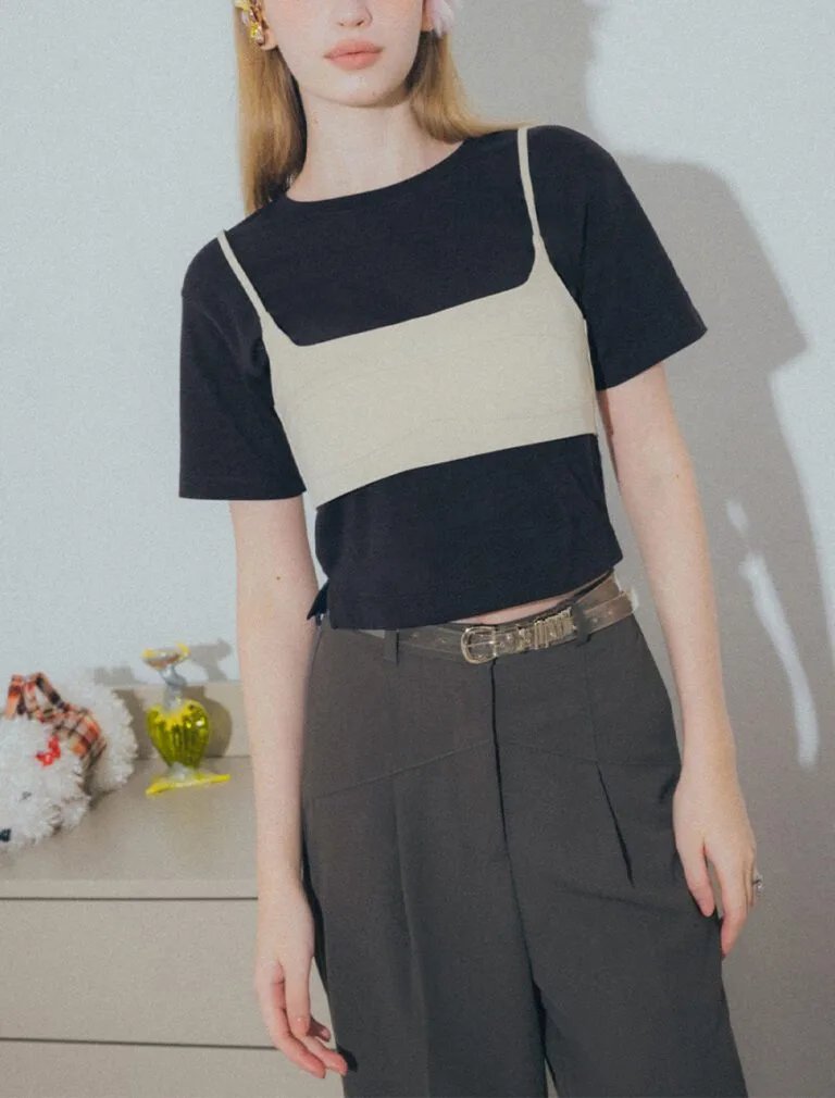 Embroidered Split T-Shirt black front 1