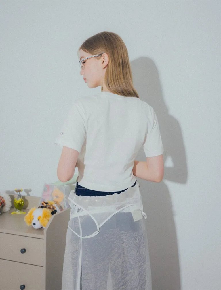 Embroidered Split T-Shirt white back