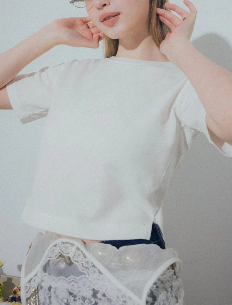 Embroidered Split T-Shirt white front 1