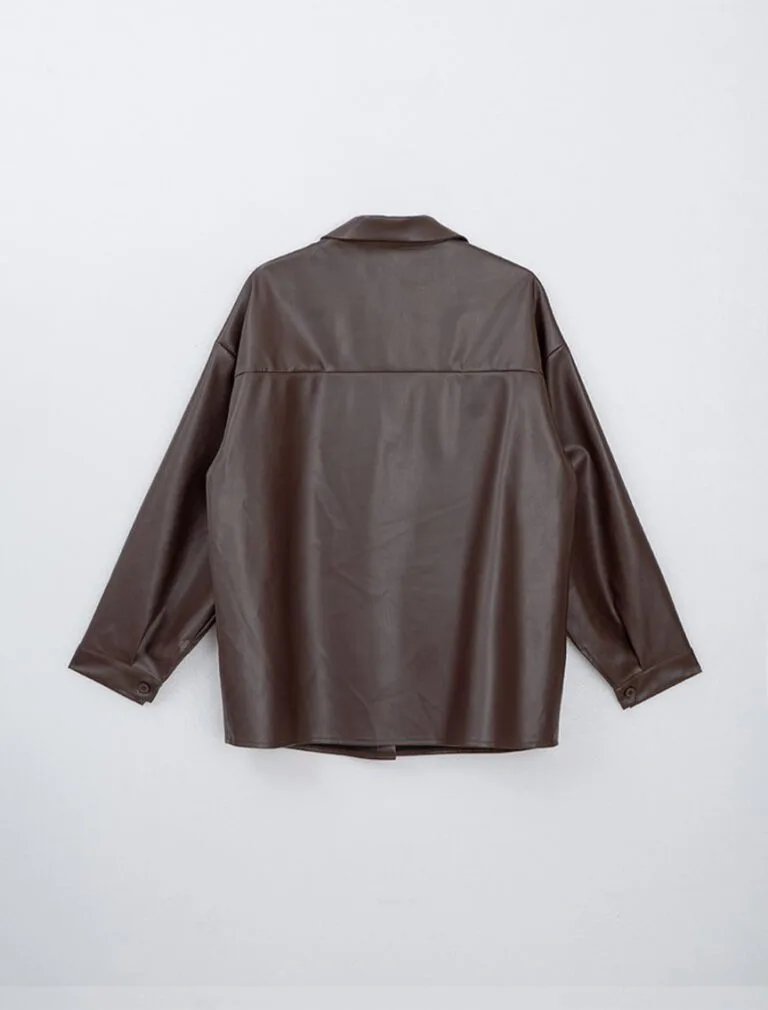 Faux Leather Oversized Jacket brown back