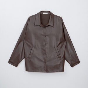 Faux Leather Oversized Jacket brown front
