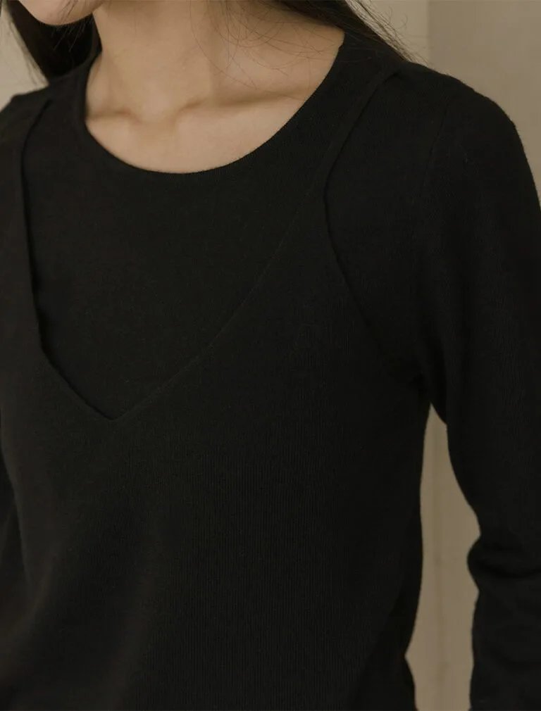 Faux Two-Piece Knit Top black detail