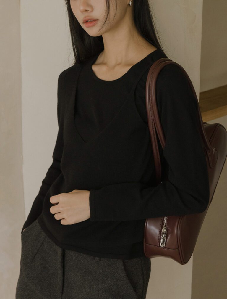 Faux Two-Piece Knit Top black front 1