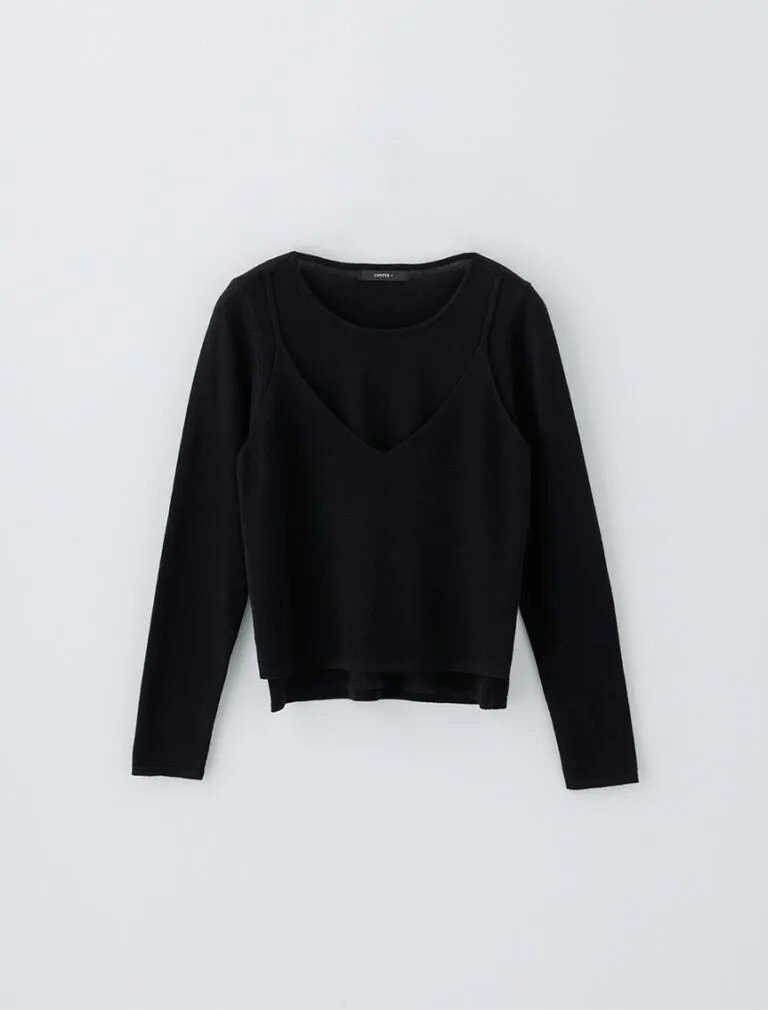 Faux Two-Piece Knit Top black front