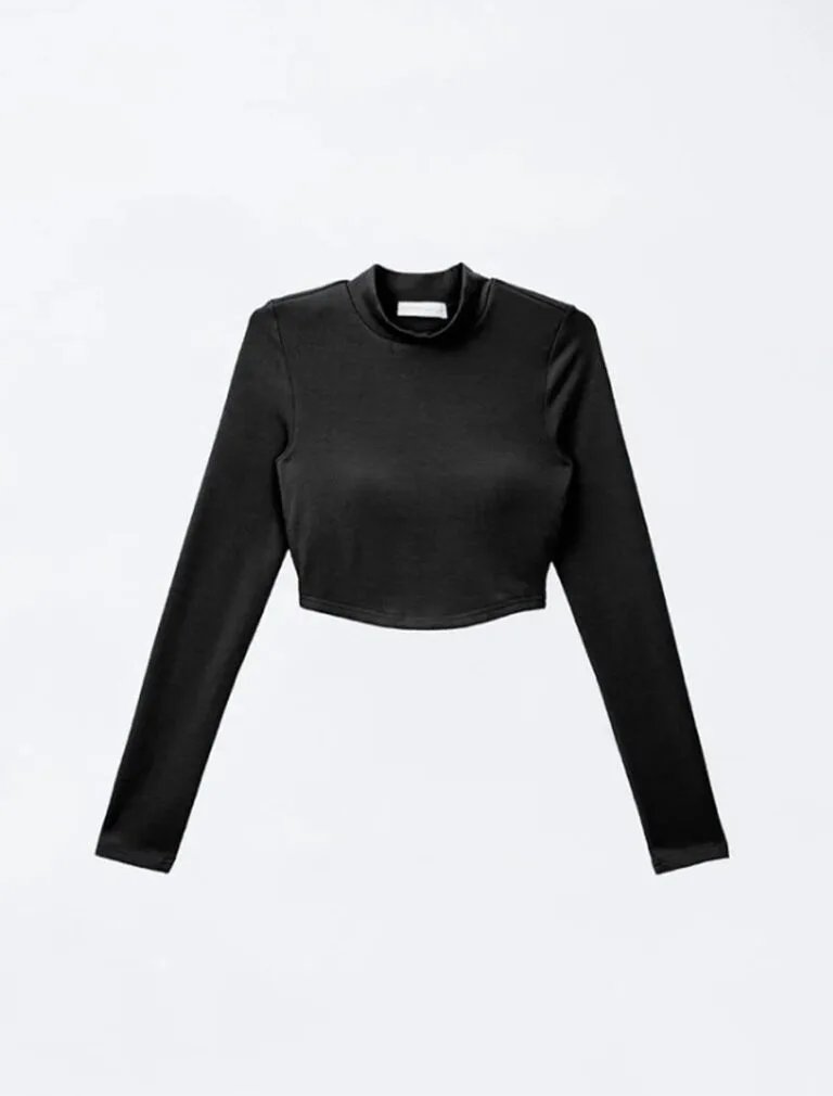 Heating Half Turtleneck Bra Top light black front