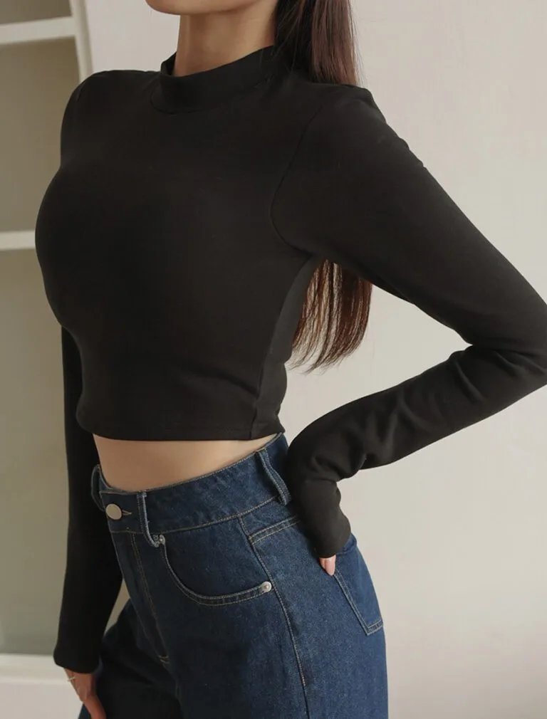 Heating Half Turtleneck Bra Top light black side