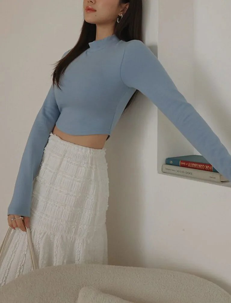 Heating Half Turtleneck Bra Top light blue front 1