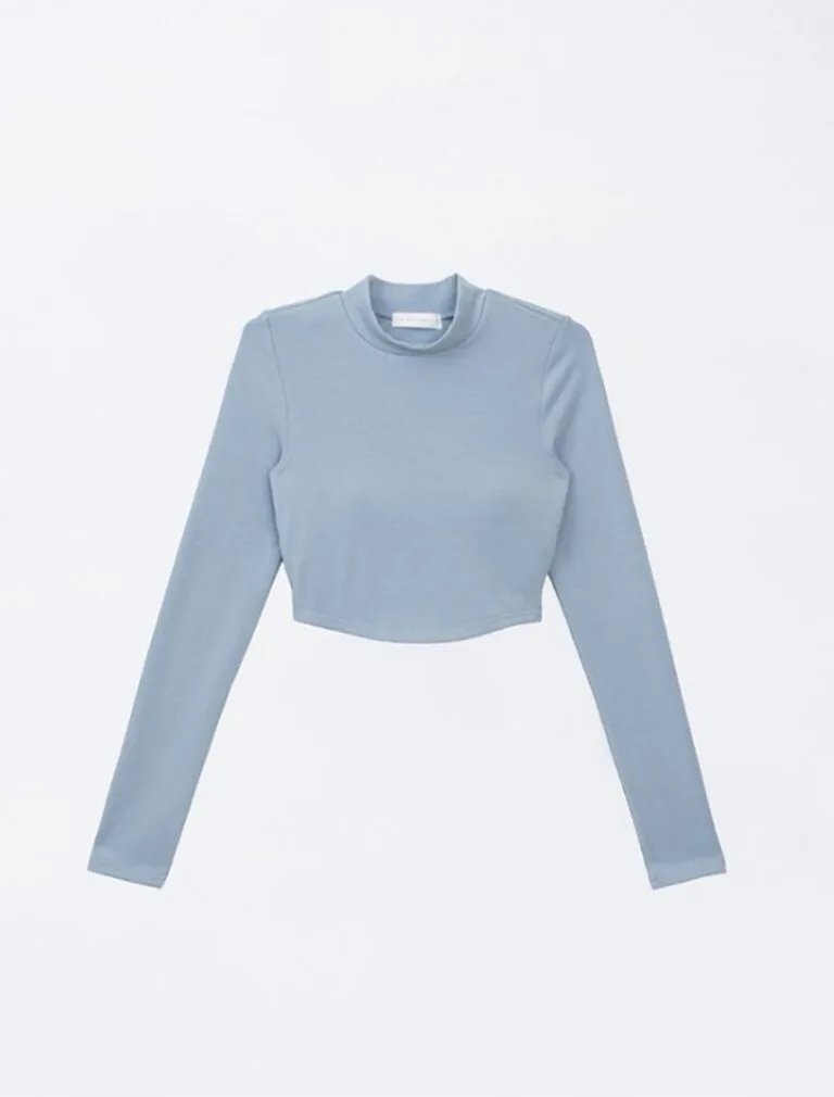 Heating Half Turtleneck Bra Top light blue front