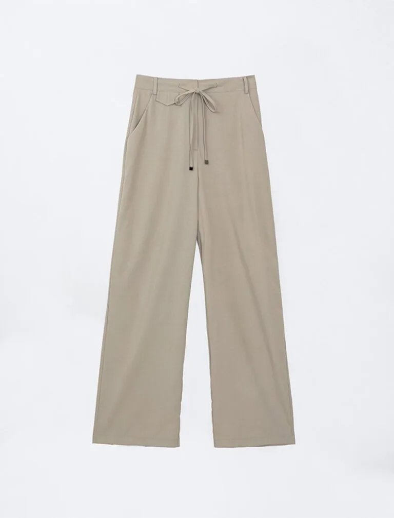 Hidden Placket Lightweight Drawstring High Waisted Pants khaki front