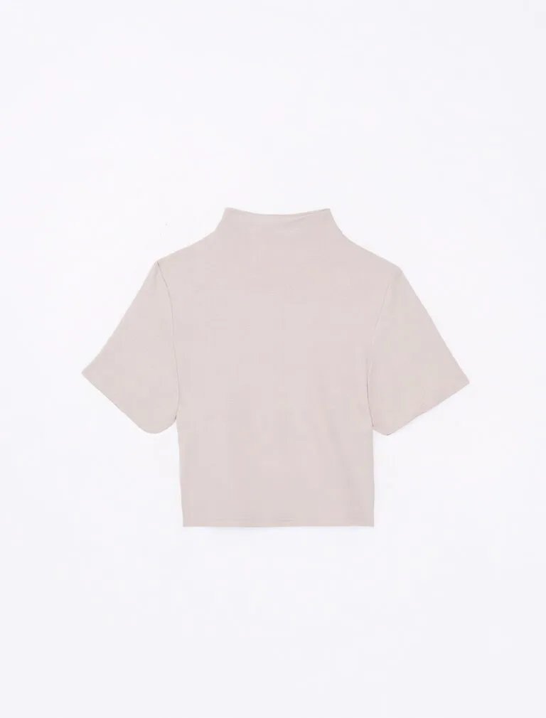 High Neck Smooth Short Sleeve Top Demure front