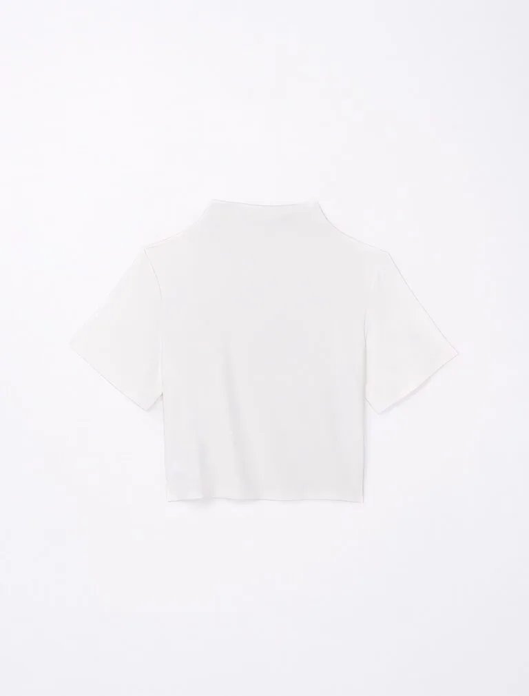 High Neck Smooth Short Sleeve Top white front