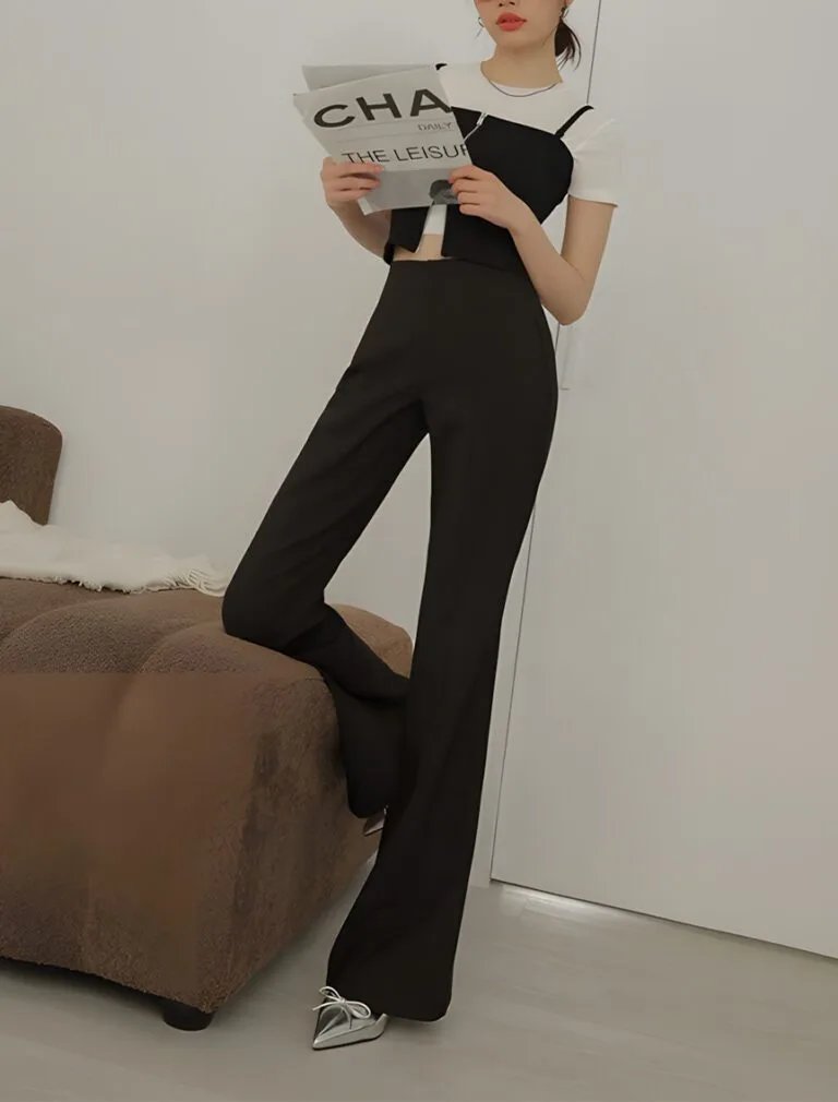High Waist Flared Trousers black front 1