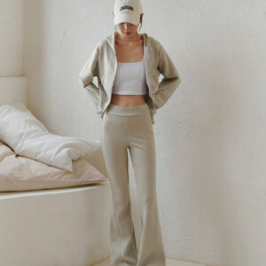 High-Waisted Flared Pants foggy grey front 1