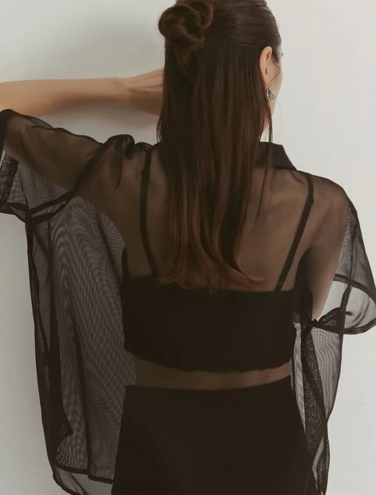 Lace Mesh Shirt black back