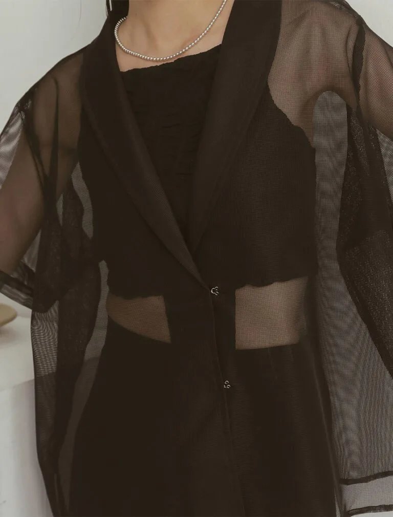 Lace Mesh Shirt black front 1