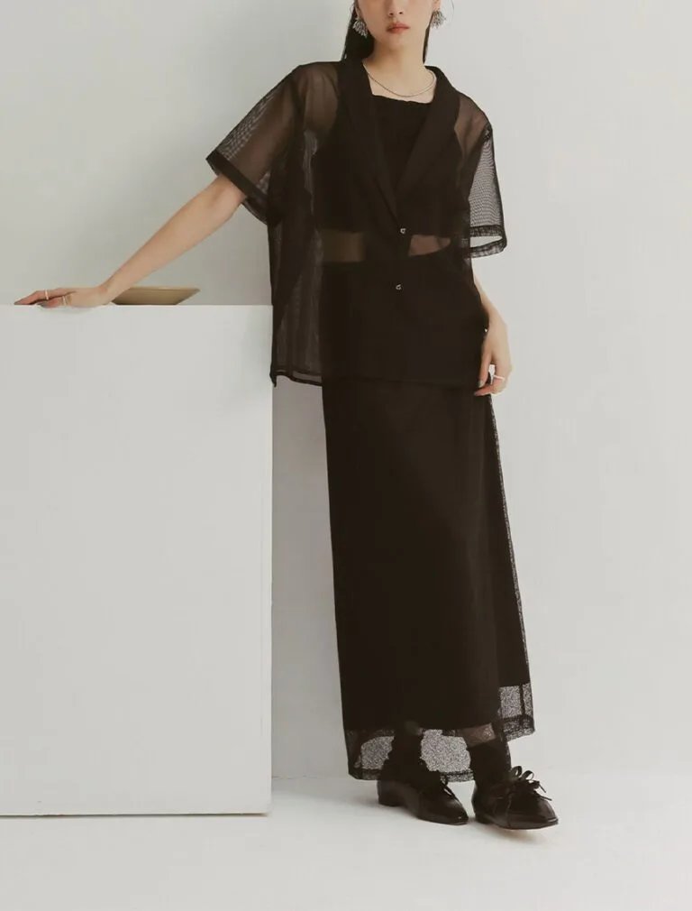 Lace Mesh Shirt black front