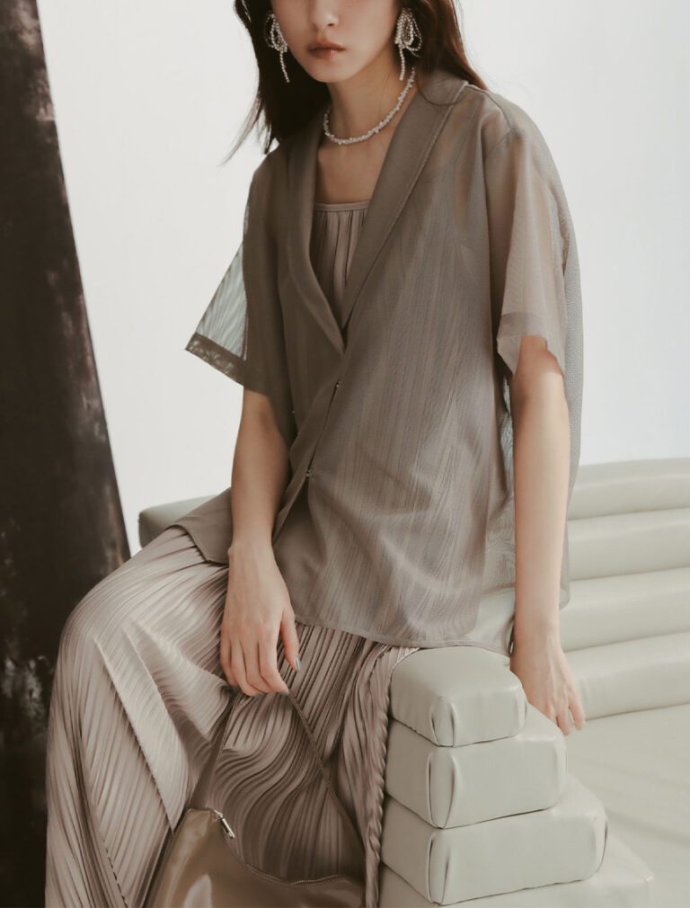 Lace Mesh Shirt light Greige front 2