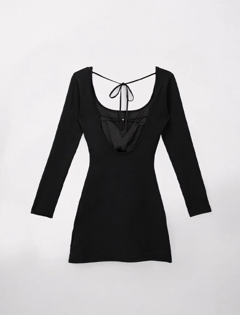 Long Sleeve Backless Bodycon Padded Mini Dress black back